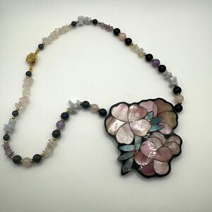Lee Sands mother of pearl inlay, blue lace agate, rose quartz necklace!
